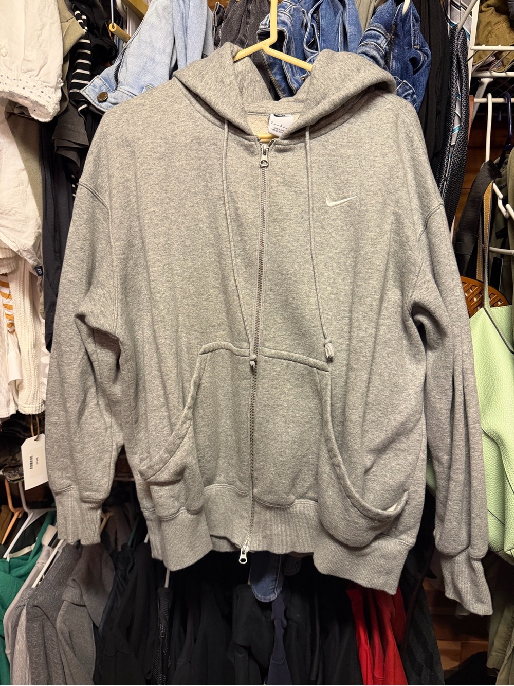 Nike Gray Full-Zip Hooded Sweatshirt with Swoosh